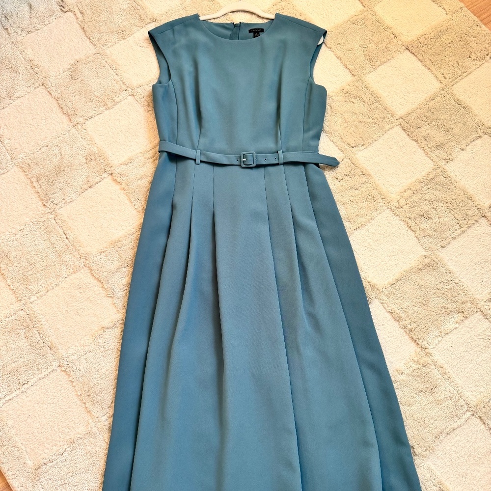 ANN TAYLOR MIDI BELTED DRESS BLUE